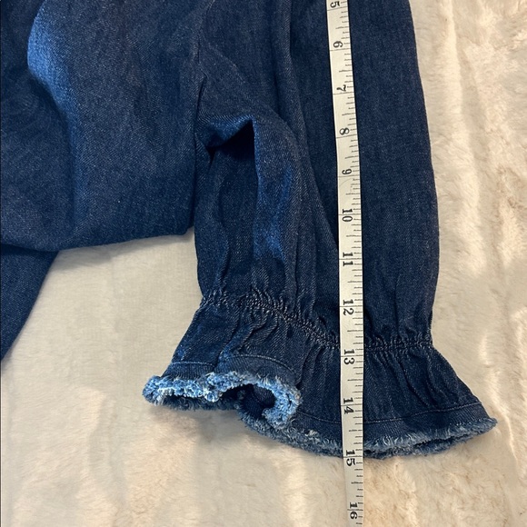 Emerson Fry Pearl Blouse Puff Sleeve Denim Top Size Small - Picture 9 of 9